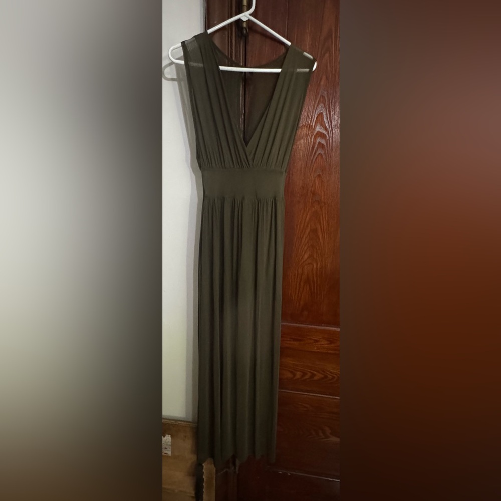 Elegant Olive Green sheer Maxi Dress